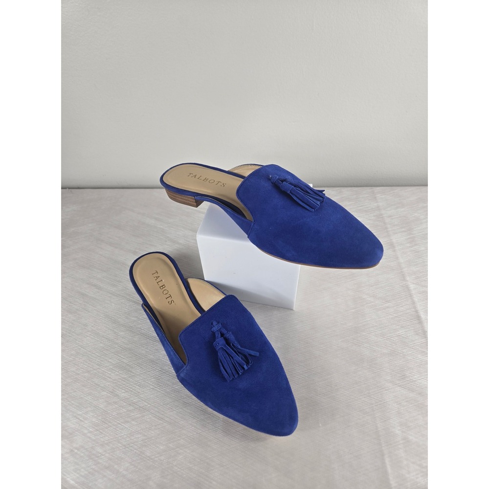 Talbots Womens Blue Suede Tassel Mules‎ Pointed Toe Loafer Flats Size 6M Brazil